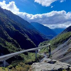 Leaving the hotel, a roadside view of the Otira Viaduct from one side...