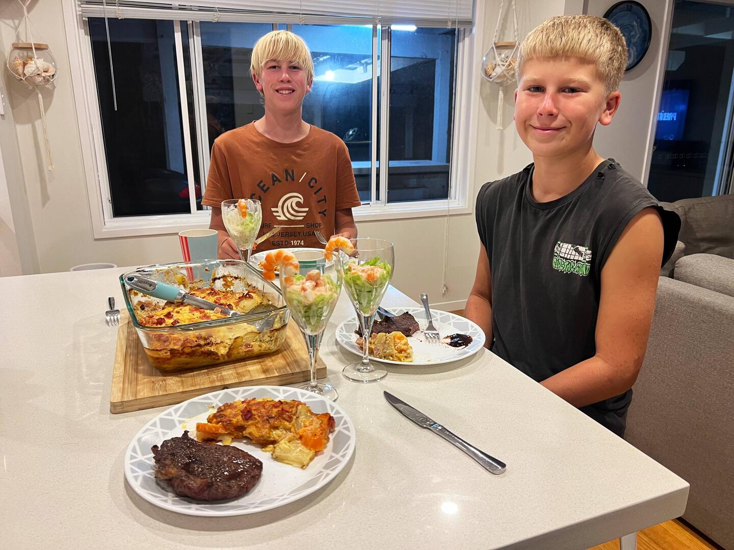 Saturdays Prawn Cocktails, Scotch Fillet & Potato Bake