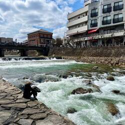 Ollie og Miyagawa River, som løber gennem Takayama