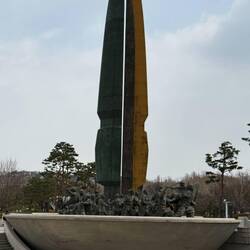 Powerful statue, symbolizing the division of North Korea from South Korea at the 38th parallel.