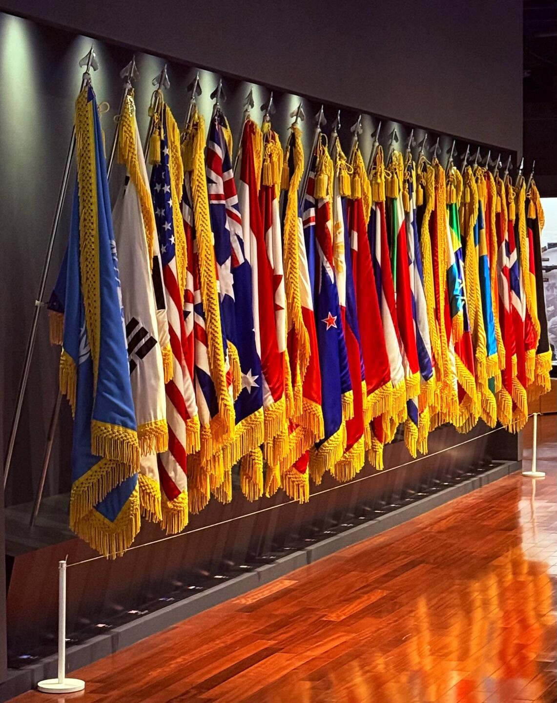 The flags of all countries who fought in the Korean War.