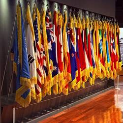 The flags of all countries who fought in the Korean War.