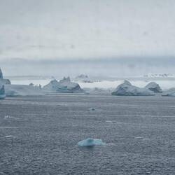 Stranded icebergs carved into fantastic shapes by the wind