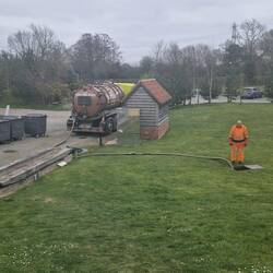 Pumping out the cesspit. We couldn't help compare this tanker to the tiny one on the Ashby Canal