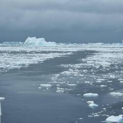 Our track through the sea ice. It's snowing behind