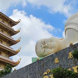 Sleeping Buddha and pagoda.