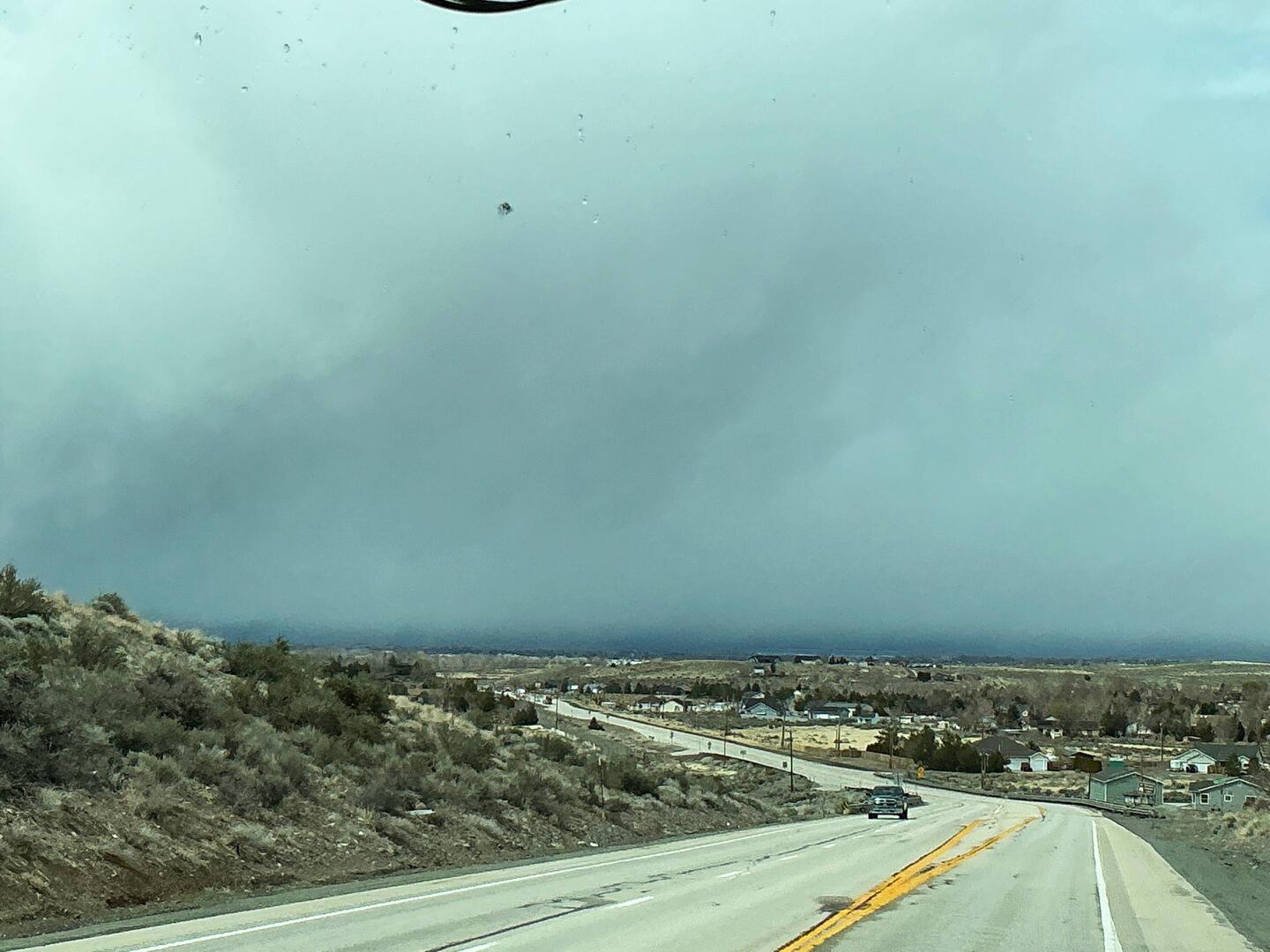 Coming into Carson Valley, the storm was obscuring the view of the Sierras.