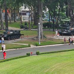 Replicas of the tanks that entered the palace grounds in 1975.
