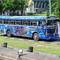 One of the insanely-driven blue buses, stationary for a change