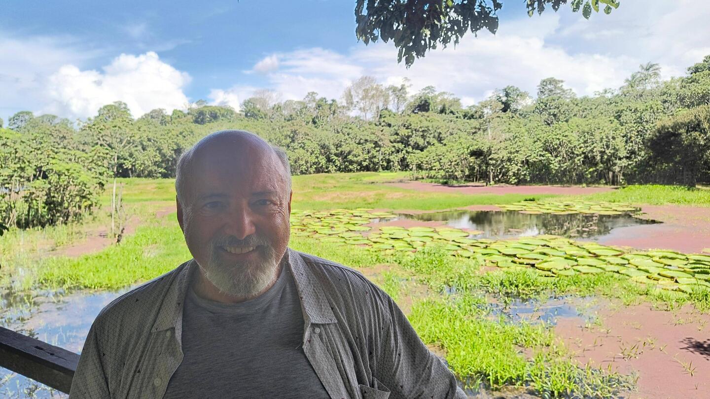 In front of giant lily pads