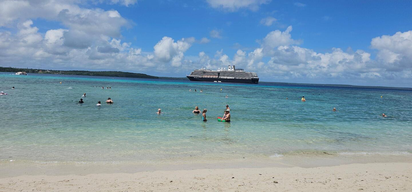 View of our ship from our snorkel spot.