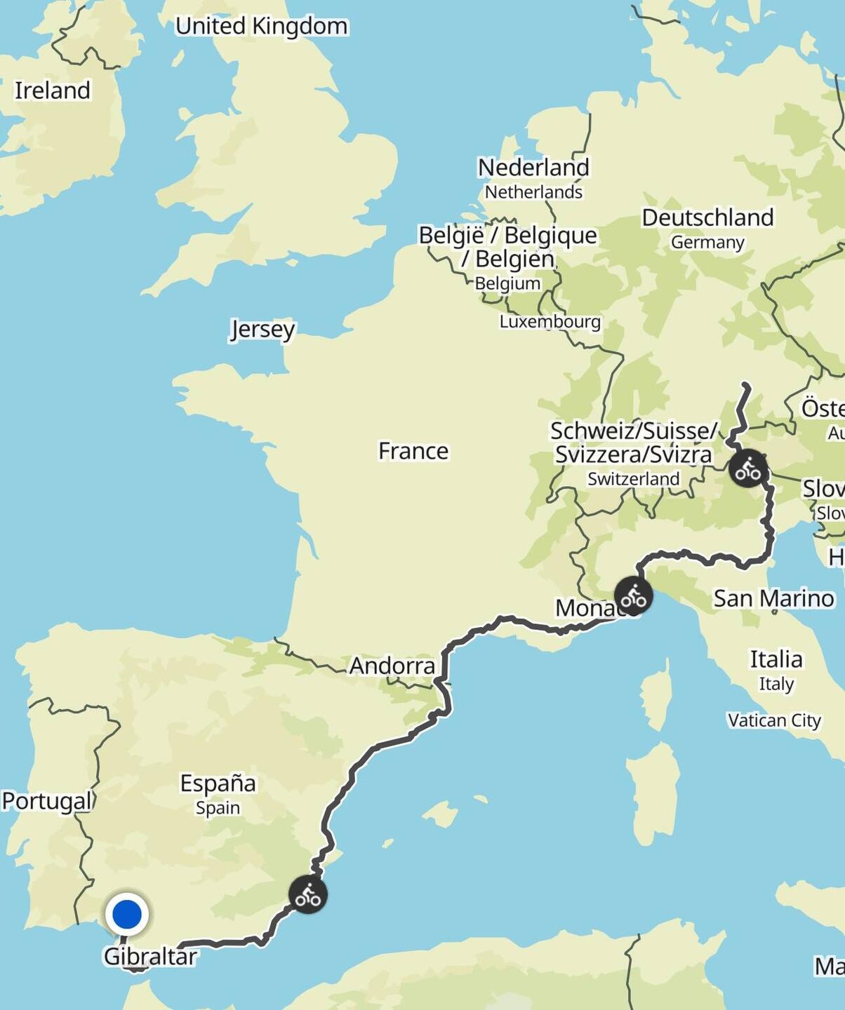 Grober Verlauf der geplanten Route. Länge ca 4000 km