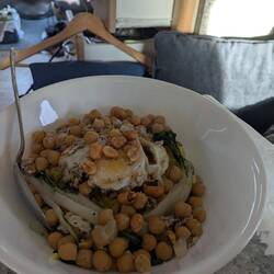 Rice, chickpeas, egg and Bak choi