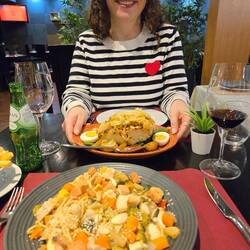 Local dinner of grilled cod and what was labeled as a salad?