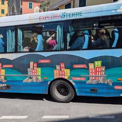 This bus lists all the towns. Some tourists drive to them instead of doing the arduous hike.