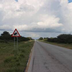 Rund um den Nationalpark Etosha warnen Schilder vor den Elefanten