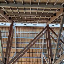 The terminal building is wood.