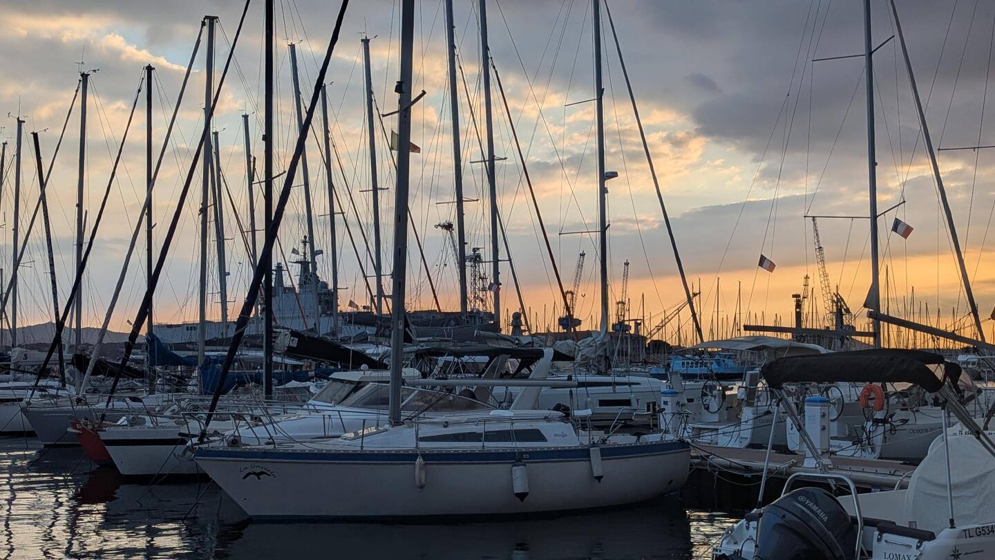 The harbor at sunset