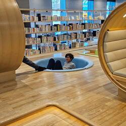 Boys in the library in Kagoshima.