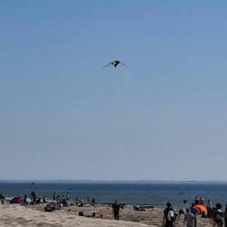 Drachen fliegen lassen am Strand