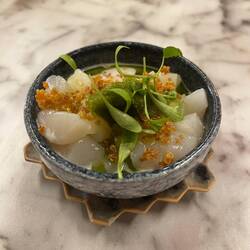 Scallop, coconut, basil granita