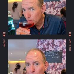 My first Kir (black currant liqueur with white wine.) Pinkies up.