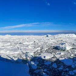 Panorama of the pack ice stretching out in every direction — Queen Maud Land, Antarctica.