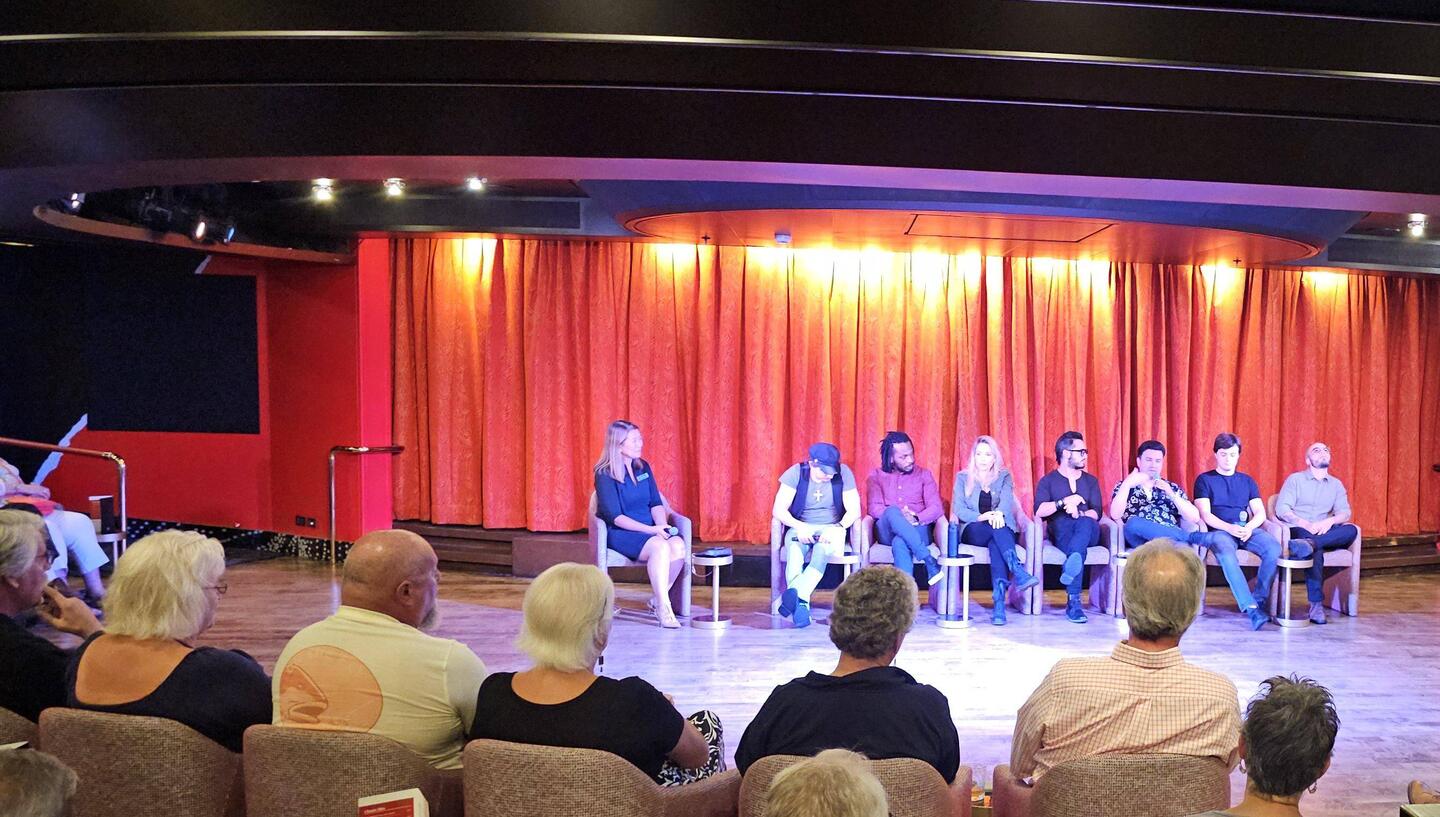 The cruise director interviewing the Lounge band. Incredible musicians, all of them.