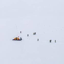 Base Camp at our landing zone on the tabular berg — Weddell Sea, Antarctica.