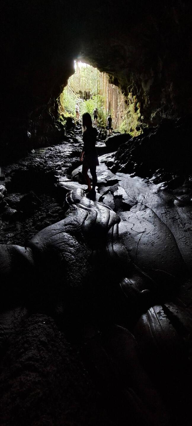 The cave had neat lava flows on the 'floor'.