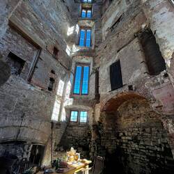 Kings kitchen on basement level up to burnt out tower