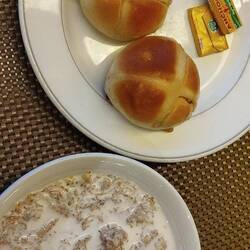 My breakfast included cross buns