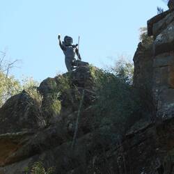 The father and son sculpture seen from below