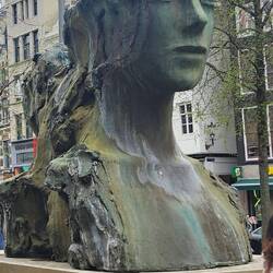 "Two Immovable Heads" fountain, a public sculpture by Dutch artist Mark Manders