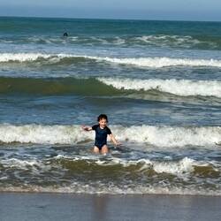 Archie having a ball in the ocean