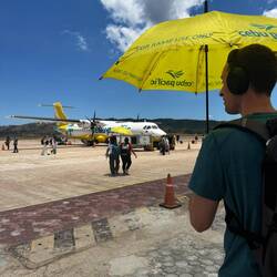 They gave us umbrellas again for our walks across the tarmac