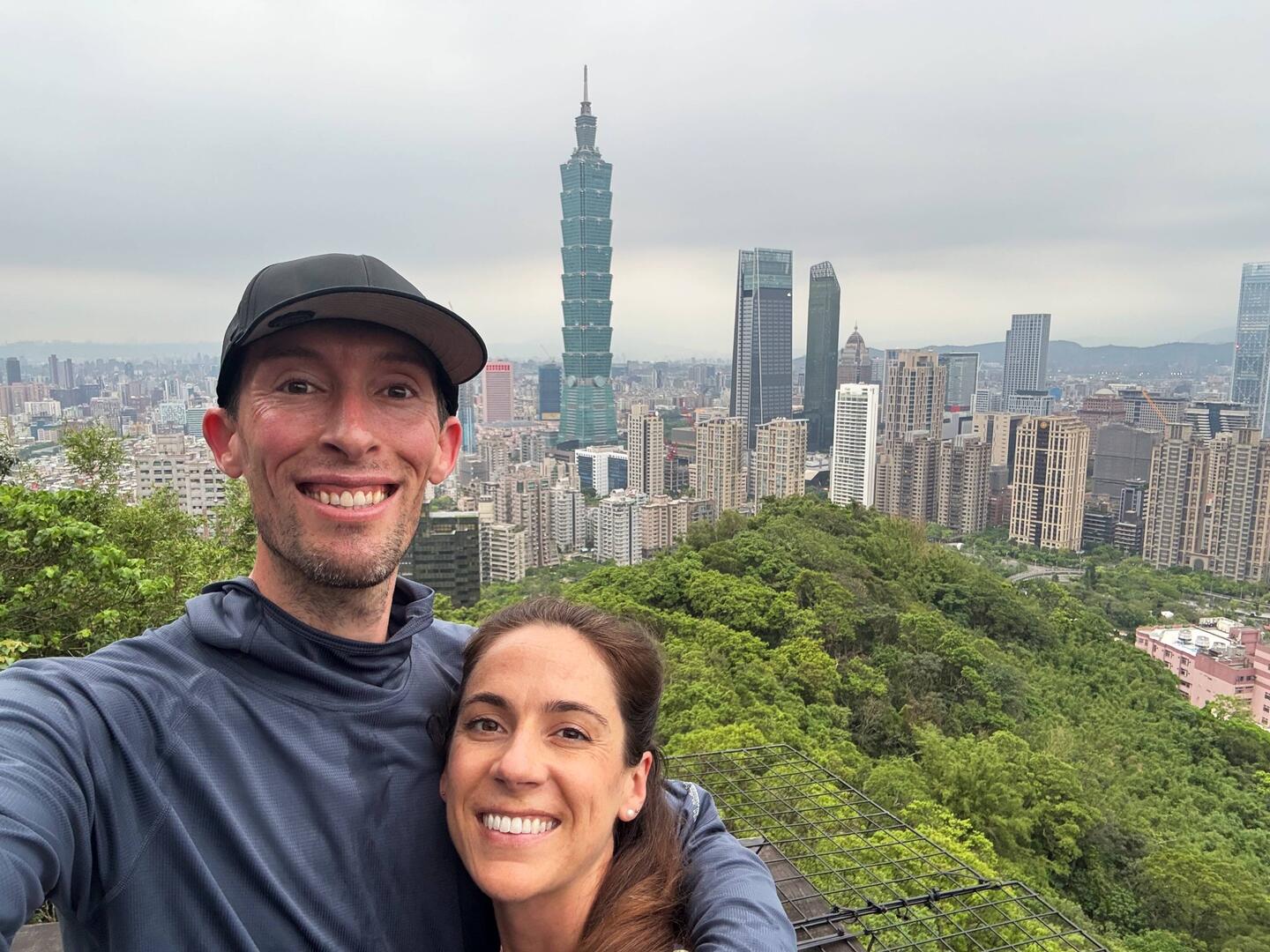 Us on top of Elephant Mountain with Taipei 101 in the background