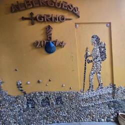 A mosaic of rocks and shells in the albergue i am in tonight