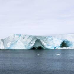 Cruising open water between the pack ice and the Riiser-Larsen Ice Shelf — Weddell Sea, Antarctica.