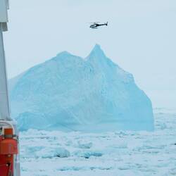 With the last helicopter returning to Ortelius, we prep for departure — Weddell Sea, Antarctica.