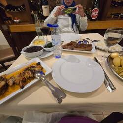 My dinner was shrimp, squid, some yummy green i couldn't identify, black beans, and quinoa.