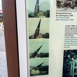 The demolition of the old church - with the cross falling from the spire