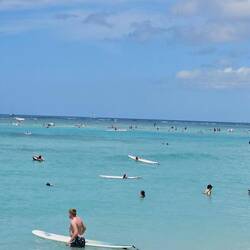 The swimming crowd through which we will navigate out to open waters.