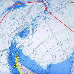 Navigation chart showing where we were yesterday and today — Weddell Sea, Antarctica.
