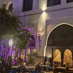 Open-air restaurant interior.