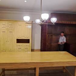 It's clearly been redone, but what a kitchen!! Mark is standing IN the cooking area.