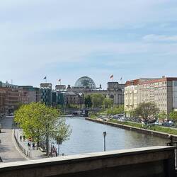 View across the Spree to the Reichstag from Friedrichstraße station