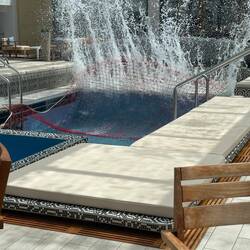 This is how high to water shot up in the swimming pool during the 14 hours of high seas.