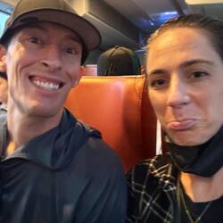 Chels sad after we got absolutely soaked before the bus home