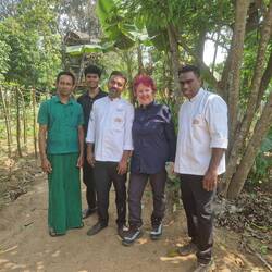 The staff at the mud hut restaurant